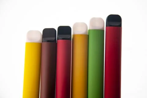 E-SMOKE. E-VAPE. Electronic cigarette sticks isolated on white background. Stock Photos