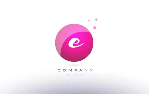 E sphere pink 3d hand written alphabet letter logo Stock Illustration