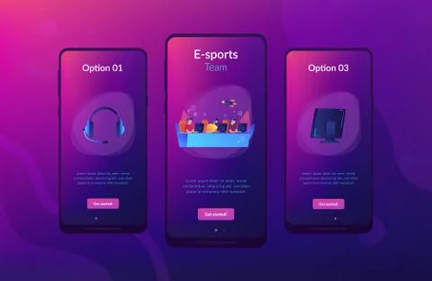 E-sport team app interface template. Illustrazione stock