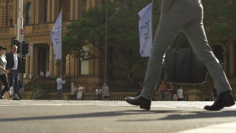 E Steaming hot Sydney commuters slow motion 4K Stock Footage 124624720