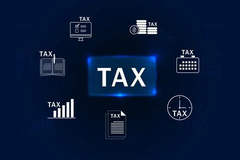 E-tax concept. Taxpayer using laptop filling out tax forms online for tax p.. Illustrazione stock