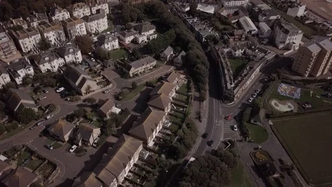 E Tilt drone shot of Hasting town in England aerial 4K Video stock 117166226