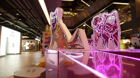 E Time lapse Neon dogs in Bangkok department store 4K Video stock 107403911