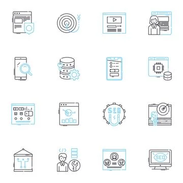 E-trading linear icons set. Digital, Securities, Bitcoin, Cryptocurrency, Stocks Stock-Illustration
