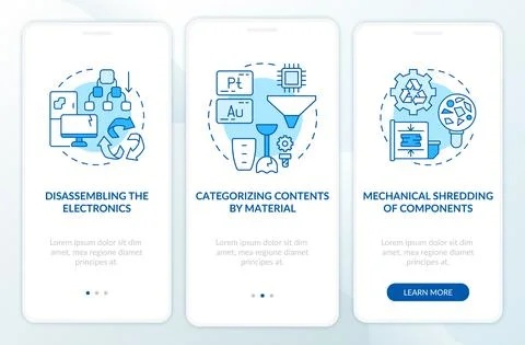 E-trash disposal steps onboarding mobile app page screen with concepts Stock Illustration