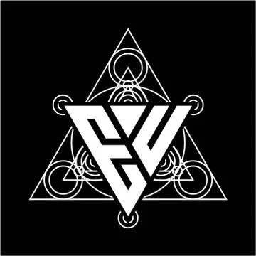 E U Monogram letter logo with triangle shape design template with sacred geom Stock Illustration