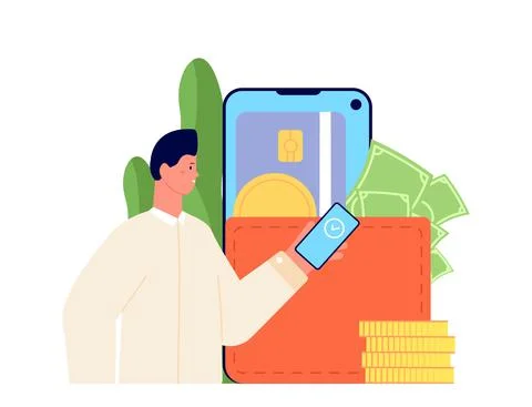 E-wallet concept. Mobile digital app, using access credit card. Payment with Stock Illustration