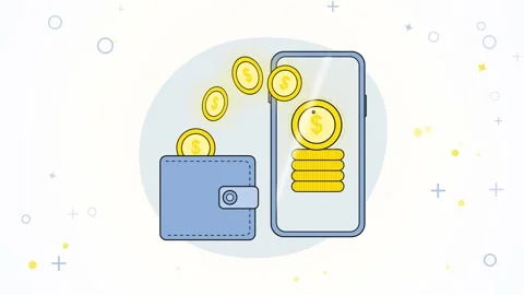 E-Wallet Digital Payment Animation Showing Gold Coins Transferring from Wallet 動画素材 347263265