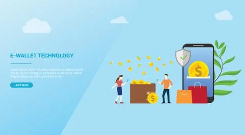 E-wallet technology payment concept for website design template landing homep Stock Illustration