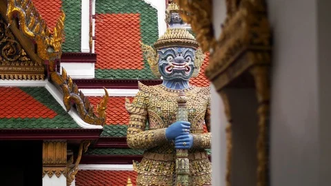 E A Warrior at Wat Phra Kaewin in Bangkok 4K Stock Footage 107891992