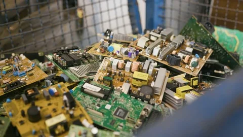E-Waste Circuit Boards Closeup Stock-Footage 77699362