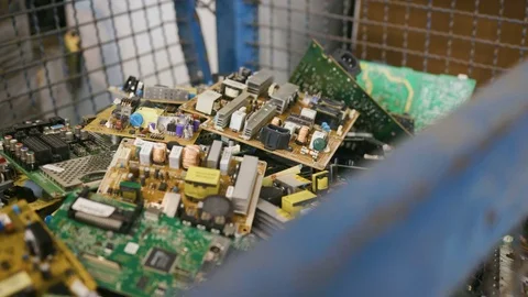 E-Waste Circuit Boards Pan Video stock 77699097