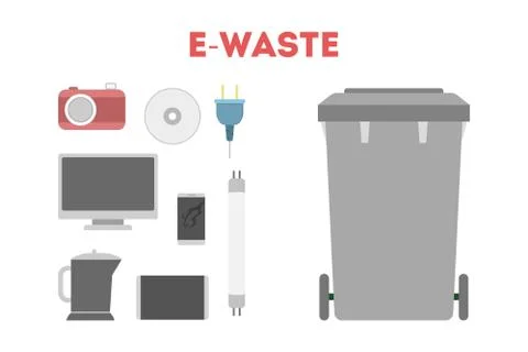 E-waste concept. Idea of electronic trash, computer and Illustrazione stock