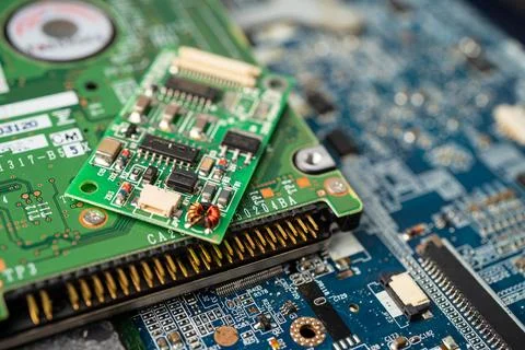 E-waste electronic, computer circuit cpu chip mainboard core processor elec.. Stock Photos