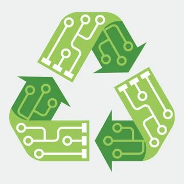 E-waste garbage icon. Old discarded electronic waste to recycling symbol. Stock Illustration