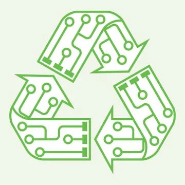E-waste garbage icon. Old discarded electronic waste to recycling symbol. Illustrazione stock