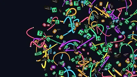 E-Waste Icons And Tangled Cables Floating On Dark Background Animation Video stock 340990758