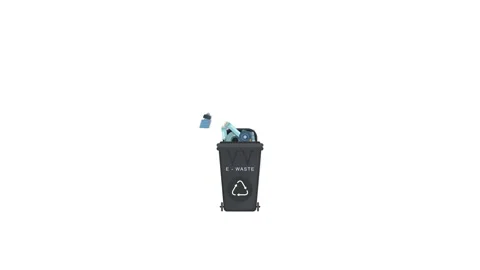 E-waste items falling into black recycling bin Video stock 309450936