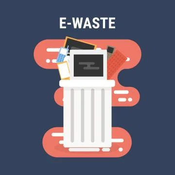 E-waste recycle bin, flat design. 스톡 일러스트