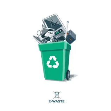 E-Waste in Recycling Bin Stock Illustration