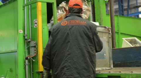 E-Waste recycling factory _loading washing machines Stock Footage 12687828