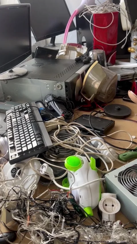 E-waste. Used electronics which are destined for refurbishment, reuse, resale Video stock 320517339