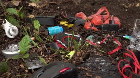 E-waste, WEEE, old computer equipment, mice, keyboards, and cell phones Stock Footage 146433368