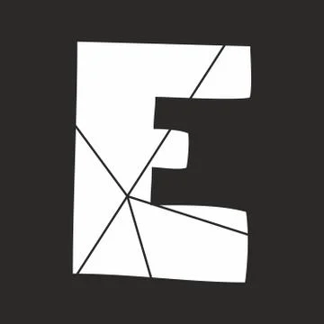 E white vector alphabet letter isolated on black background Illustrazione stock