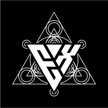 E X Monogram letter logo with triangle shape design template with sacred geom Stock Illustration