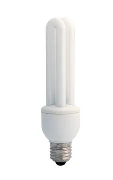 E27 attachment compact fluorescent light bulb over white Stock Photos
