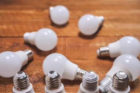 E27 socket against the background of LED lamps Stock Photos