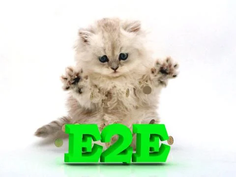 E2E  Feathery kitty with feathery raised upwards paws on white background Stock Illustration