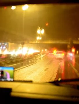 E40 Brussels Ring rainy night Stock Photos