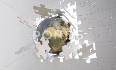 Eaarth breaking through jigsaw wall Stock Illustration