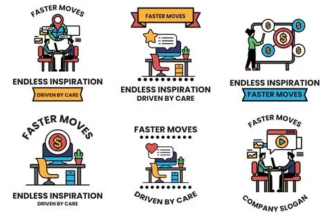 Each icon features a person in a work environment, with some sitting at a des 스톡 일러스트