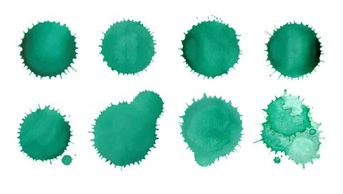 Each shape displays unique splash patterns with ragged outlines and fluid dri Ilustração Stock