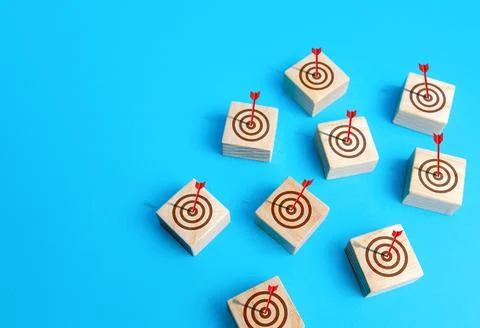 Each target is hit by an arrow. All tasks are completed, achievements are a.. Stock Photos