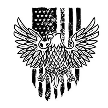 Eagle on american flag background. Design element for logo, emblem, sign, pos Stock Illustration