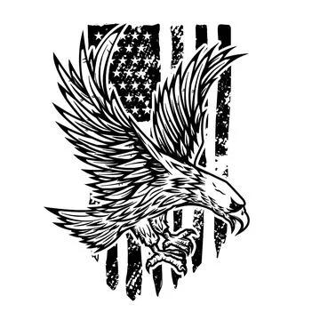 Eagle on american flag background. Design element for logo, emblem, sign, pos Stock Illustration