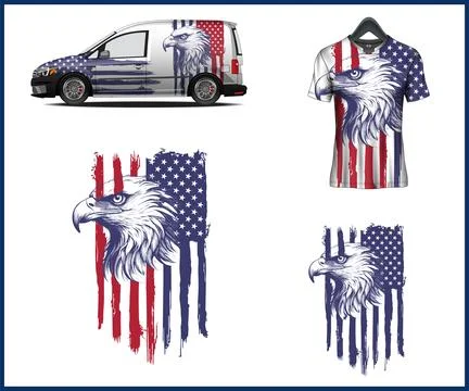 Eagle With American Flag with Eagle Head and American Bald Eagle Bird Flying Stock Illustration