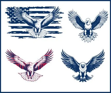 Eagle With American Flag or Eagle through Flag Bald Eagle, Eagles Stock-Illustration