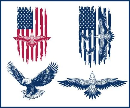 Eagle With American Flag or Eagle through Flag Bald Eagle, Eagles Stock-Illustration