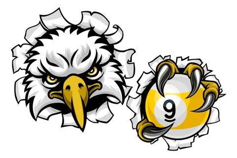 Eagle and 9 Ball Nine Ball Pool Cartoon Mascot Stock Illustration