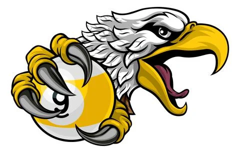 Eagle and 9 Ball Nine Ball Pool Cartoon Mascot Stock Illustration