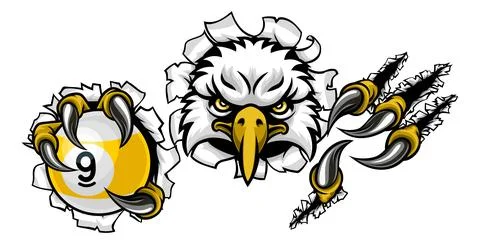 Eagle and 9 Ball Nine Ball Pool Cartoon Mascot Stock Illustration