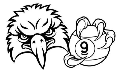Eagle and 9 Ball Nine Ball Pool Cartoon Mascot Stock Illustration