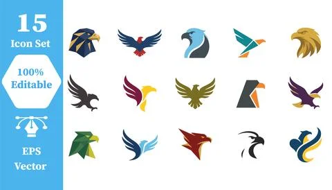 Eagle and bird of prey icon collection for wildlife and sport with predator Stock Illustration