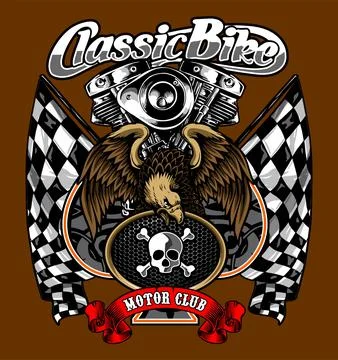 Eagle and v twin engine also checkered flag Stock Illustration