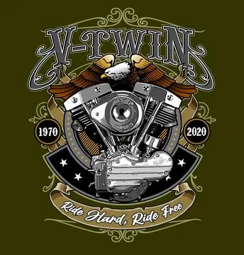 An eagle and a v-twin engine Stock Illustration