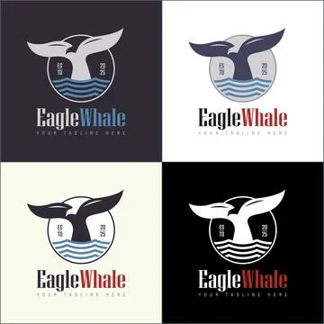 Eagle and Whale Tail logo combination set templates design Stock Illustration